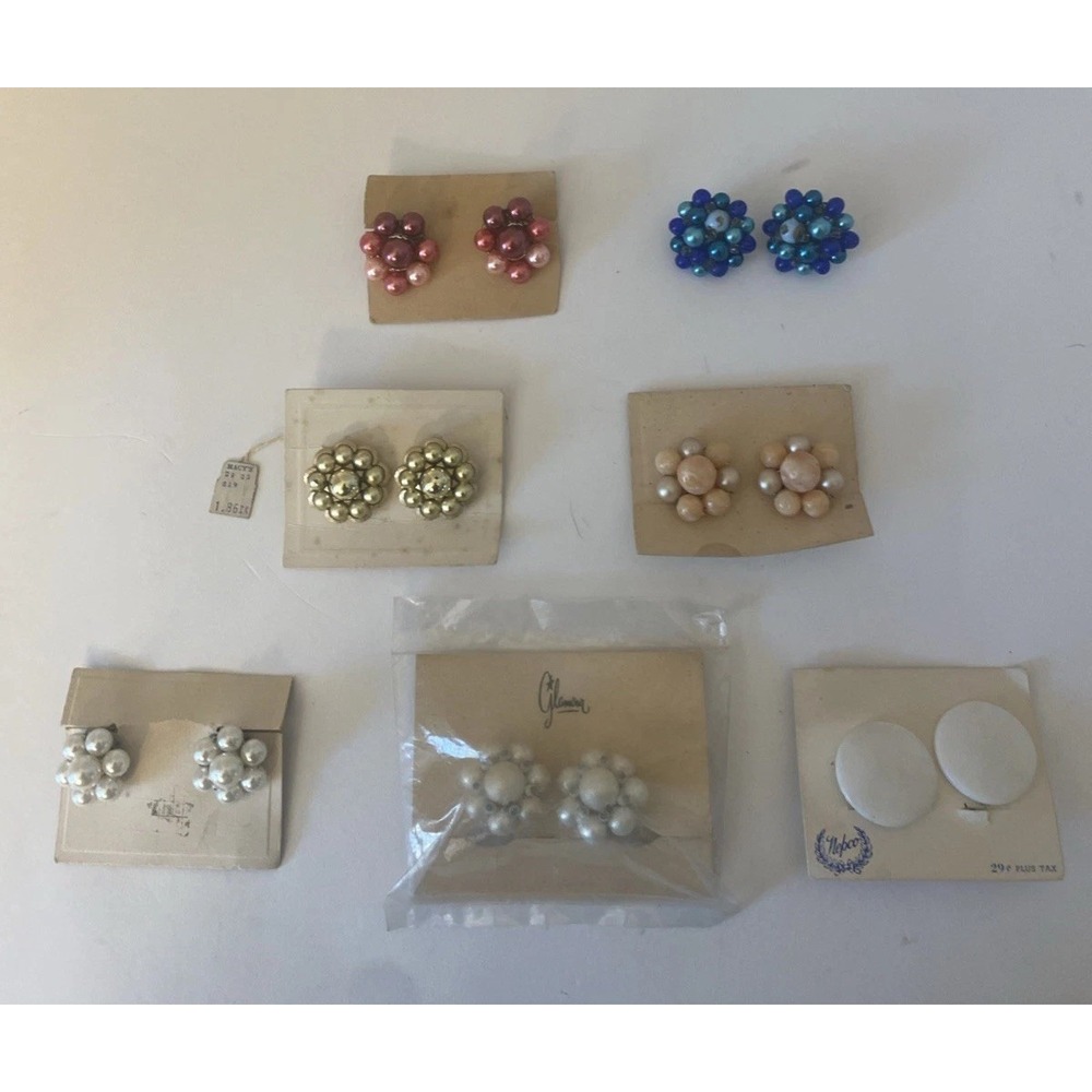 Vintage Made in Japan Clip On Earrings Lot Of 7 Pair (6 Still On Board)